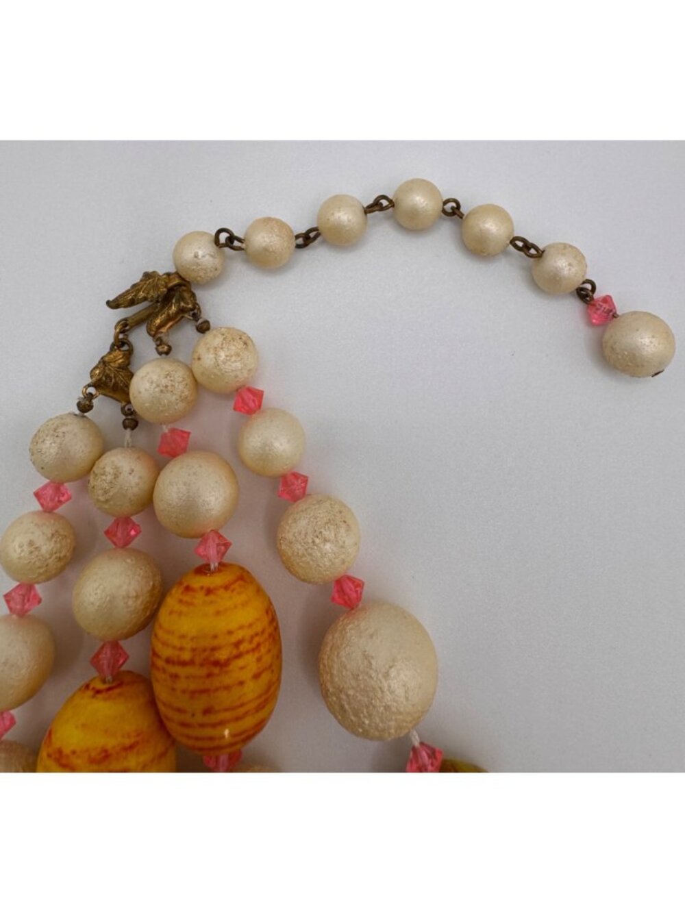Vintage Paper Mache Bead Necklace Double Strand Artisan Leaf Clasp Chunky - Picture 13 of 16